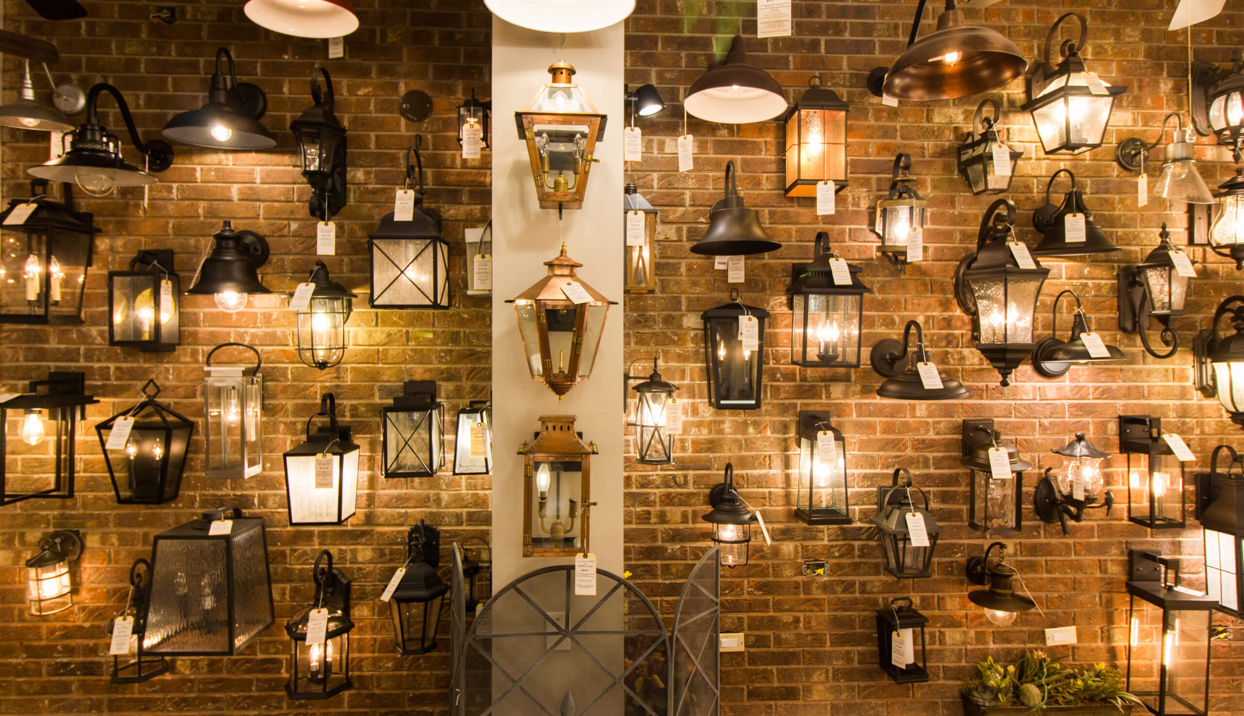 Southside Lighting galley - view of a wall of sconce light fixtures